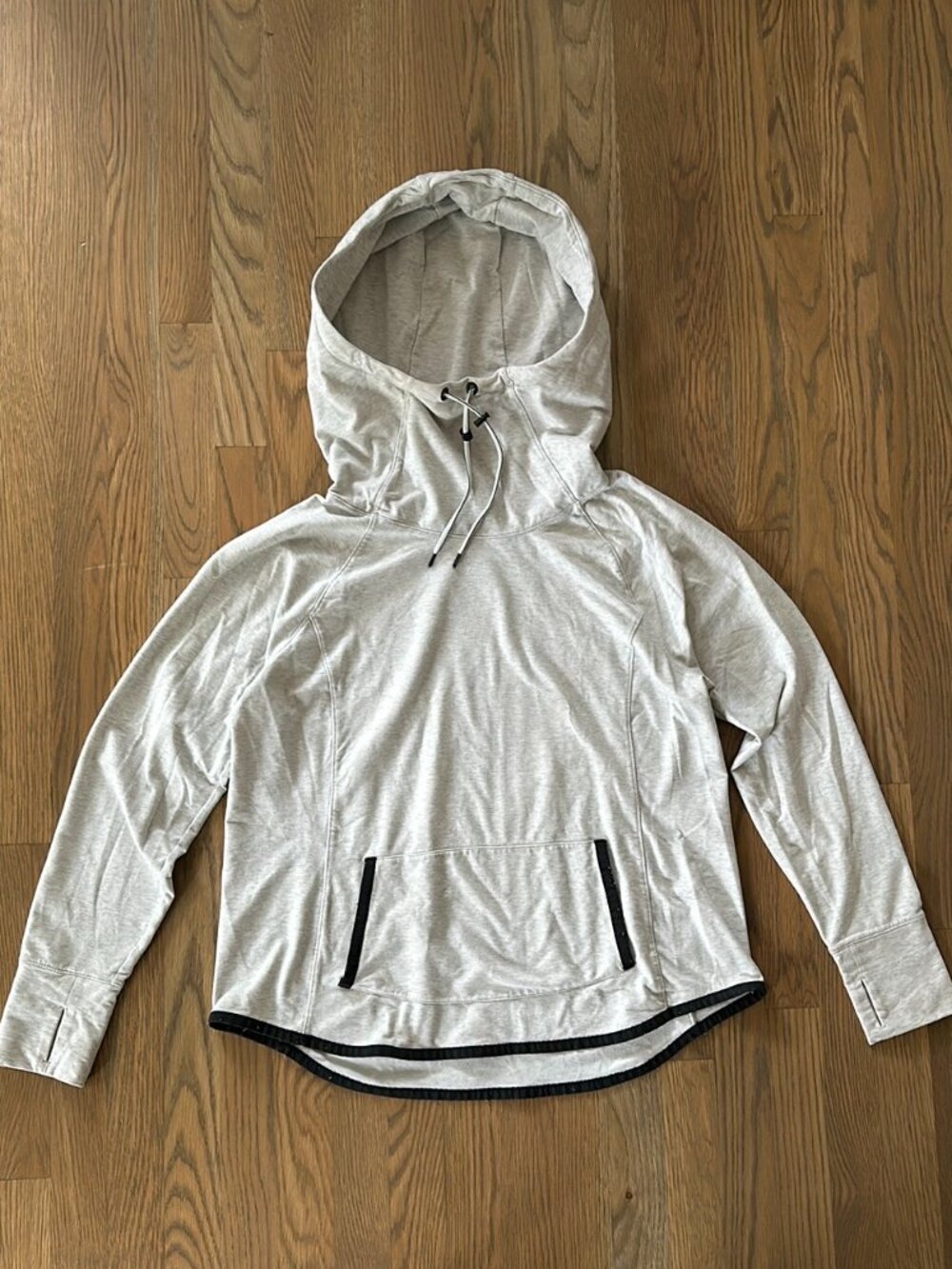 Athleta Sweatshirt sz XL Women’s Hooded Funnel Pullover Cinch Heather Gray Light
